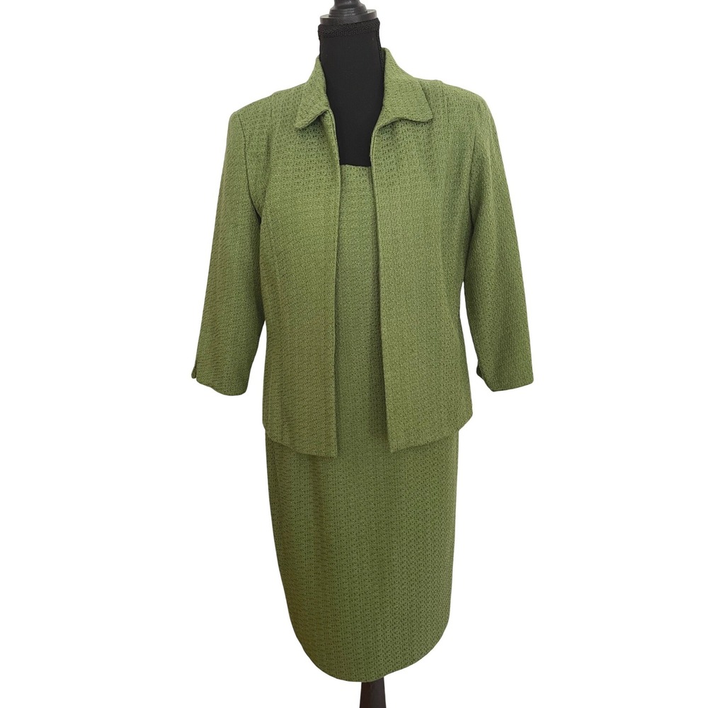 Jessica Howard Dress Jacket Set Women 12P Green Acrylic Vintage Classic Preppy